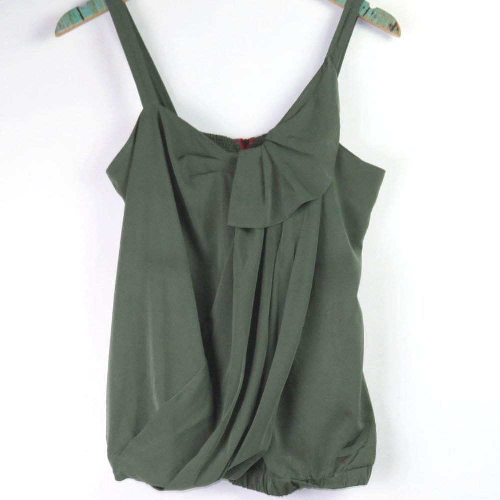 RACHEL Rachel Roy Silky Bow Front Olive Tank Top